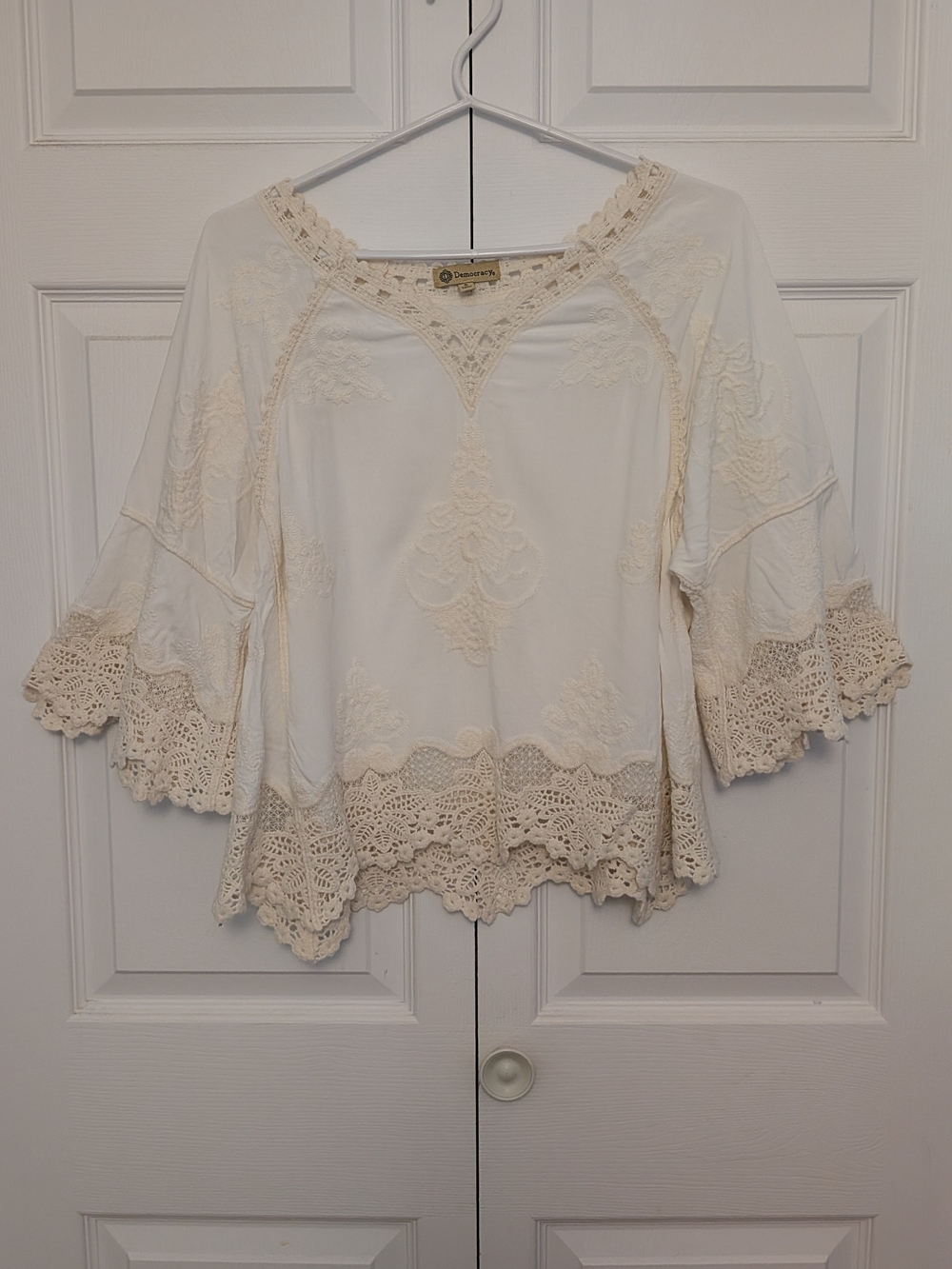 Cream Crochet-Trim Women's Top - Democracy